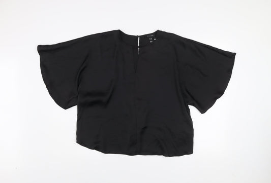 New Look Women Black Kimono Blouse Size 14 Relaxed Fit Polyester
