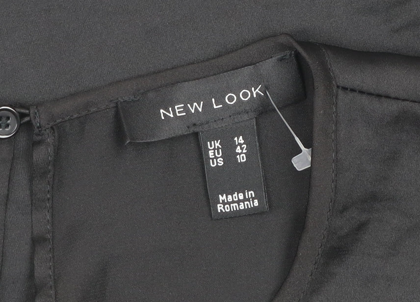 New Look Women Black Kimono Blouse Size 14 Relaxed Fit Polyester