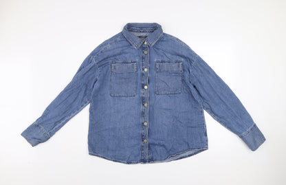 Dunnes Men Blue Denim Long Sleeve Button-Up Shirt Size L