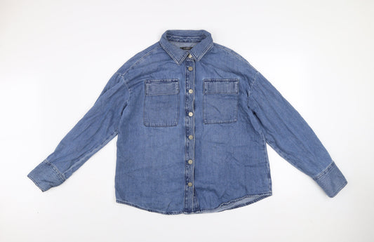 Dunnes Men Blue Denim Long Sleeve Button-Up Shirt Size L