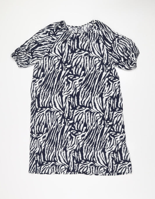 Marks and Spencer Women Blue Zebra Print Short Sleeve Shift Dress Size 10