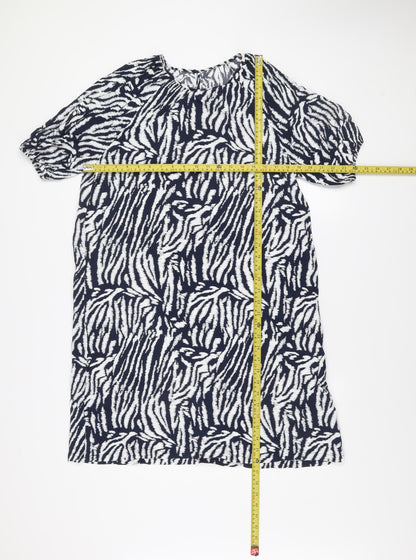 Marks and Spencer Women Blue Zebra Print Short Sleeve Shift Dress Size 10