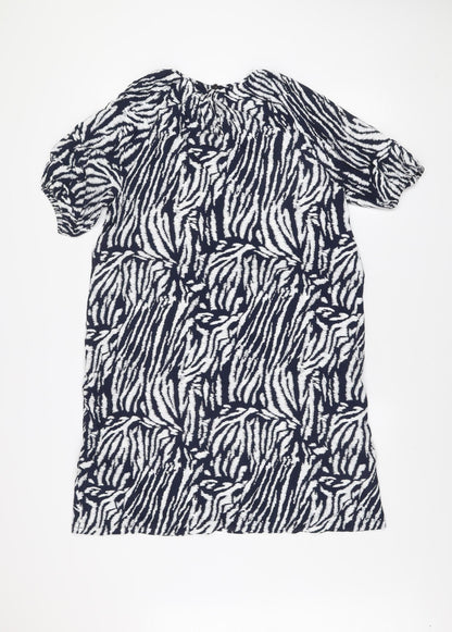 Marks and Spencer Women Blue Zebra Print Short Sleeve Shift Dress Size 10