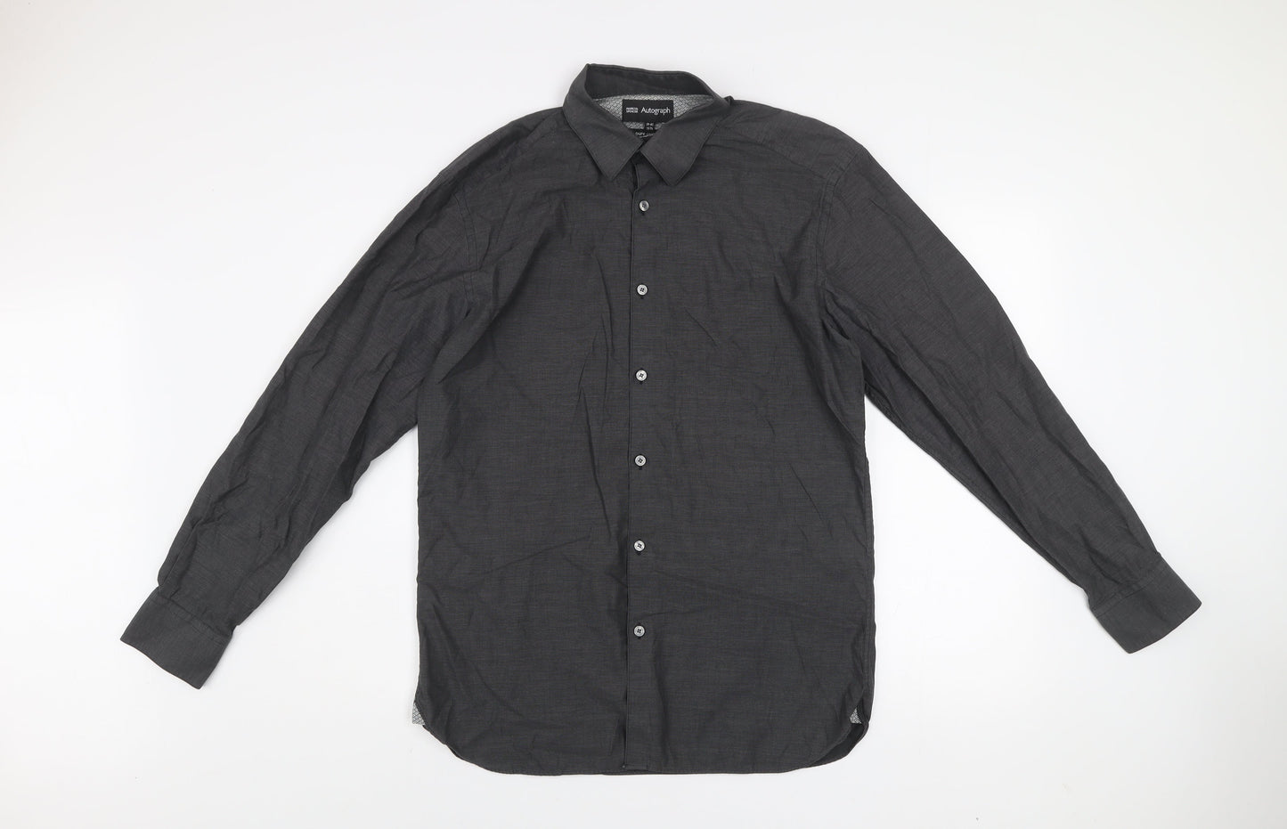 Marks and Spencer Autograph Men’s Black 15.5 Regular Fit Long Sleeve Cotton Shirt