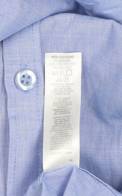 Dunnes Men's Blue Slim Fit Long Sleeve Button-Up Shirt Size 16