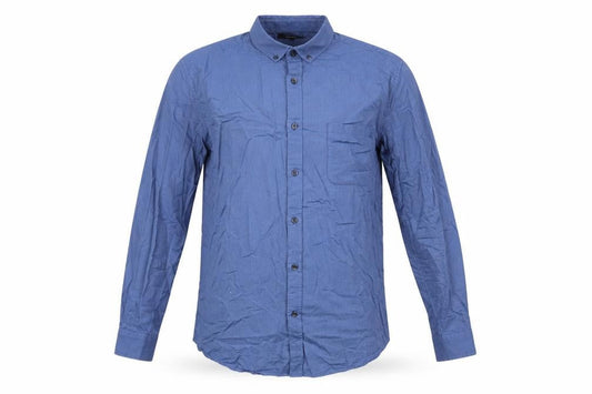Front view of Dunnes Men's Blue Regular Fit Cotton Long Sleeve Button-Up Shirt, size L
