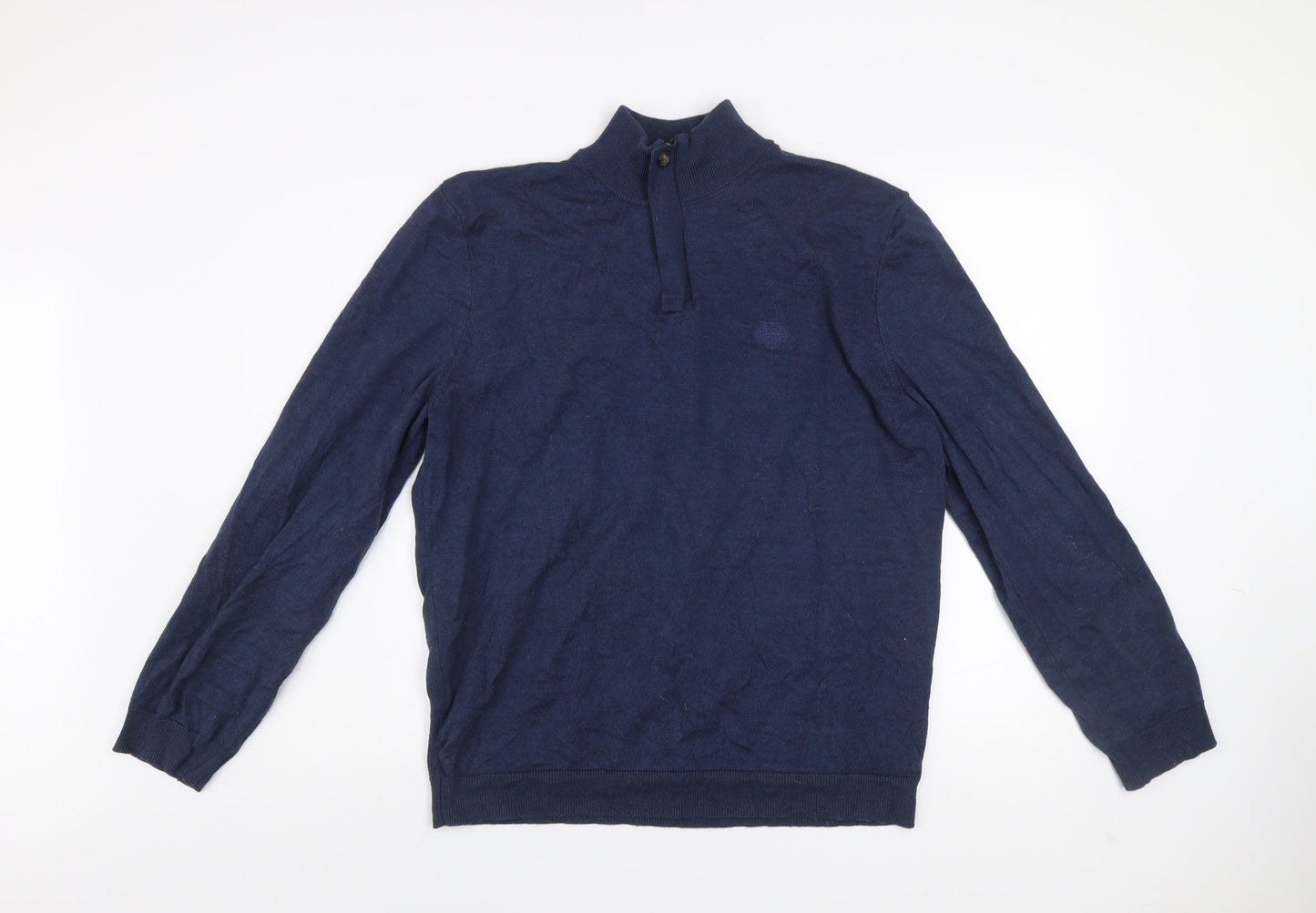 Paul Costelloe Living Men's Blue Large Mock Neck Henley Jumper