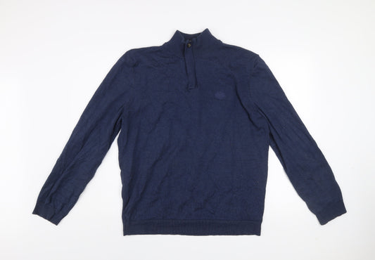 Paul Costelloe Living Men's Blue Large Mock Neck Henley Jumper