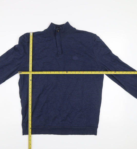 Paul Costelloe Living Men's Blue Large Mock Neck Henley Jumper