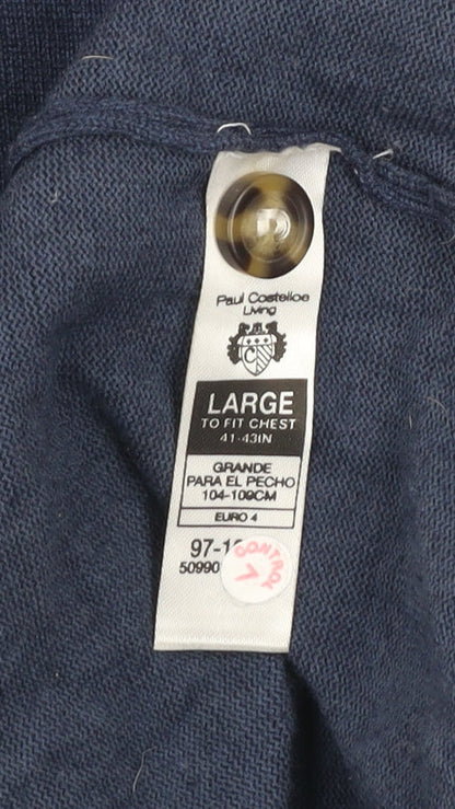 Paul Costelloe Living Men's Blue Large Mock Neck Henley Jumper