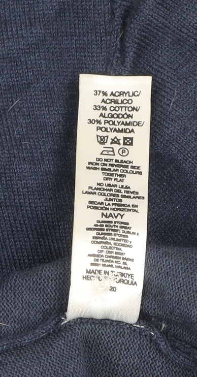 Paul Costelloe Living Men's Blue Large Mock Neck Henley Jumper