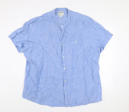 F&F Men's Blue Linen Blend Band Collar Short Sleeve 3XL Shirt