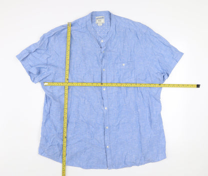 F&F Men's Blue Linen Blend Band Collar Short Sleeve 3XL Shirt