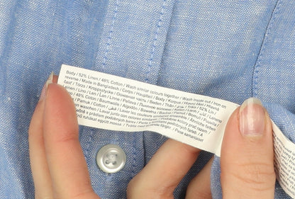 F&F Men's Blue Linen Blend Band Collar Short Sleeve 3XL Shirt