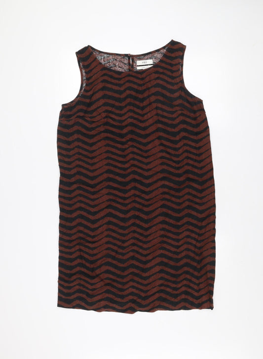 Marks and Spencer Women Brown Chevron Linen Shift Dress Size 10
