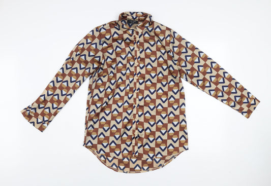 New Look Petite Women’s Brown Geometric Button-Up Shirt UK 10