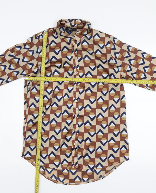 New Look Petite Women’s Brown Geometric Button-Up Shirt UK 10