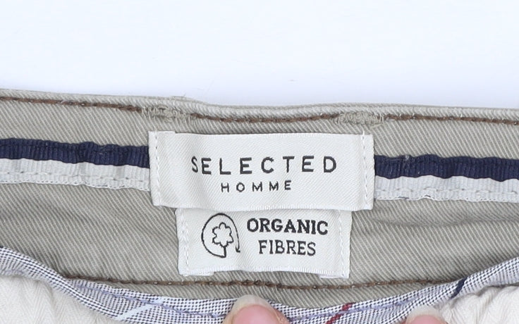 Selected Homme Men's Beige Chino Trousers W38 L34 Organic Cotton Blend