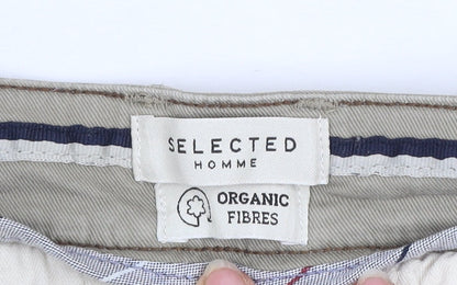 Selected Homme Men's Beige Chino Trousers W38 L34 Organic Cotton Blend