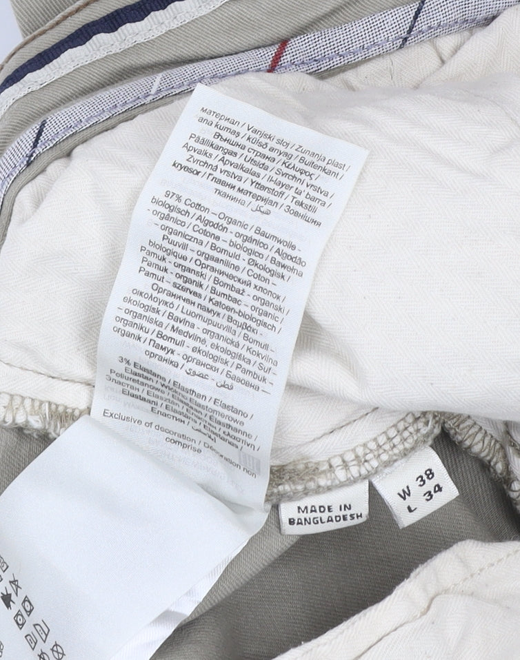 Selected Homme Men's Beige Chino Trousers W38 L34 Organic Cotton Blend