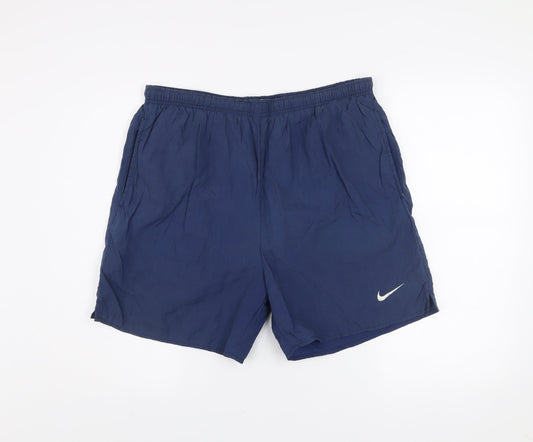 Nike Men's Blue Athletic Running Shorts L Elastic Waist Quick Dry