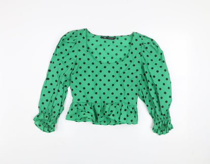 Womens UK Size S Zara Green Cropped Blouse