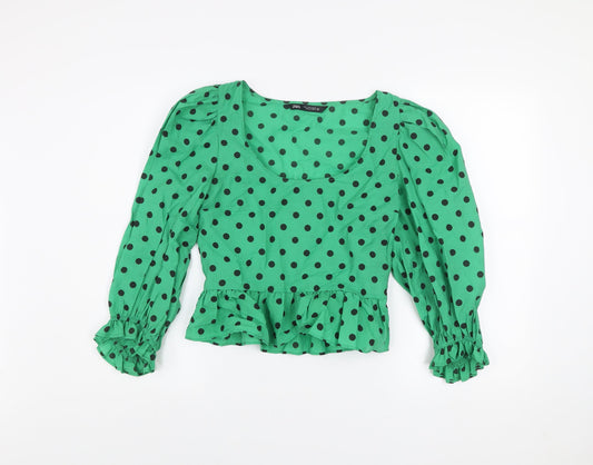 Womens UK Size S Zara Green Cropped Blouse