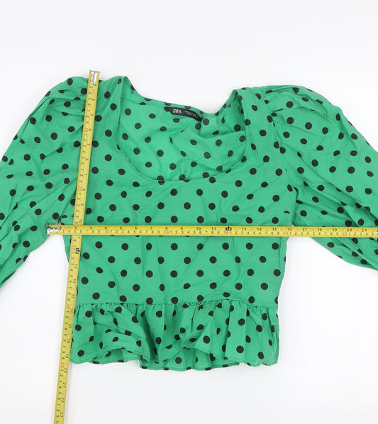 Womens UK Size S Zara Green Cropped Blouse