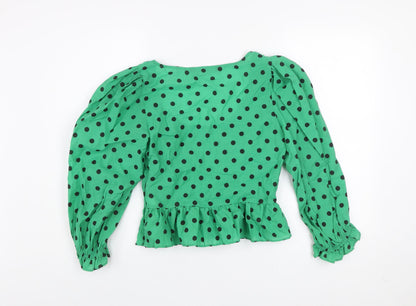 Womens UK Size S Zara Green Cropped Blouse