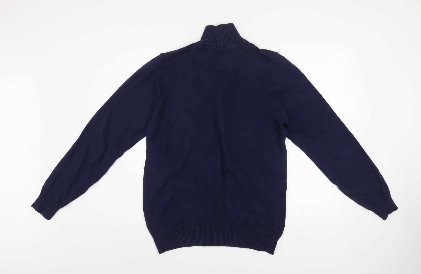 Luke Men's Blue Small 1/4 Zip Cotton Jumper High Neck Knitwear