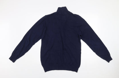 Luke Men's Blue Small 1/4 Zip Cotton Jumper High Neck Knitwear