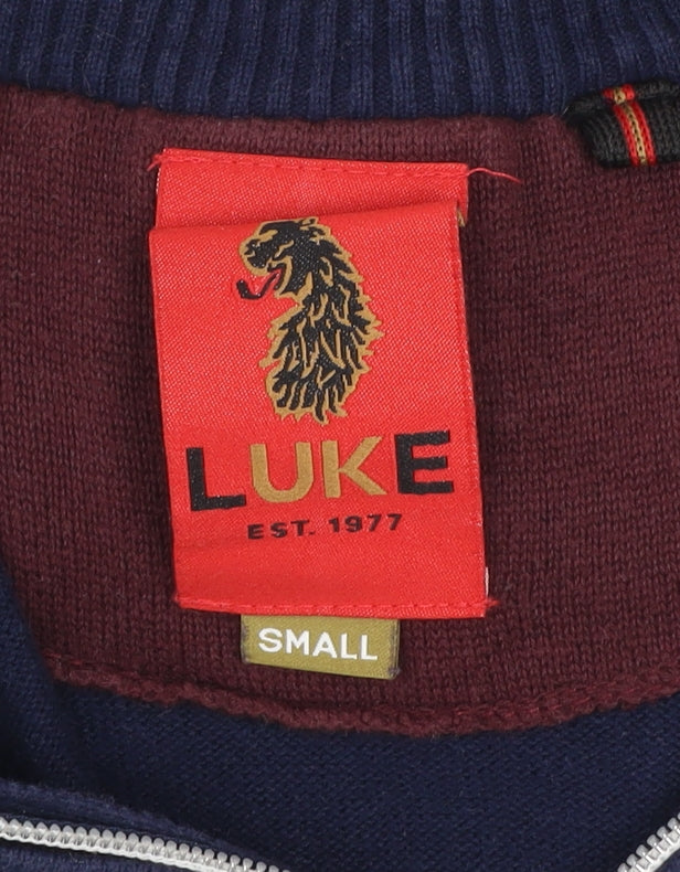 Luke Men's Blue Small 1/4 Zip Cotton Jumper High Neck Knitwear