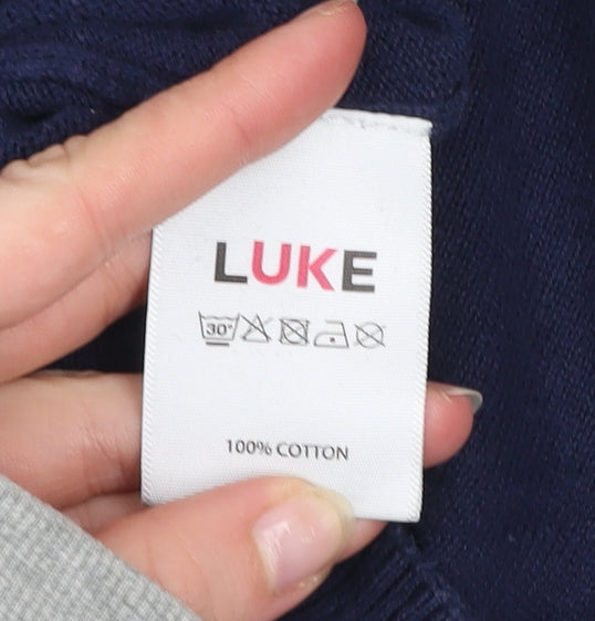 Luke Men's Blue Small 1/4 Zip Cotton Jumper High Neck Knitwear