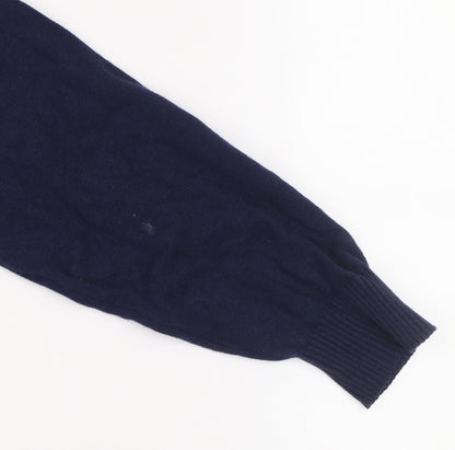 Luke Men's Blue Small 1/4 Zip Cotton Jumper High Neck Knitwear