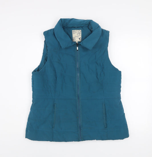 M&Co Women’s Blue Quilted Waistcoat Size 16 Sleeveless Zip Gilet