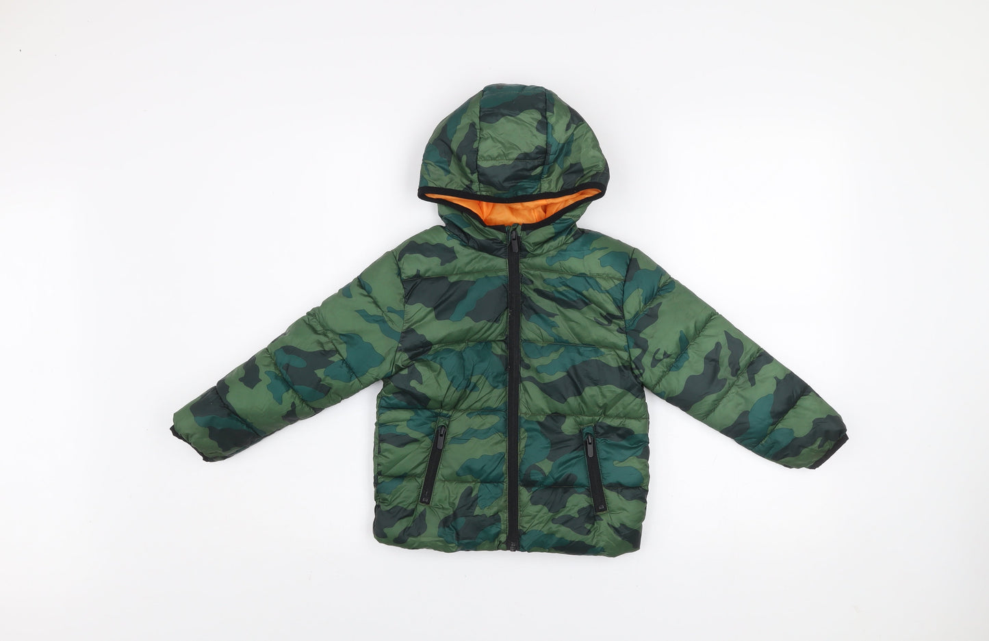 Primark Boys Green Camouflage Hooded Puffer Jacket 4-5 Years