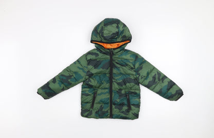Primark Boys Green Camouflage Hooded Puffer Jacket 4-5 Years