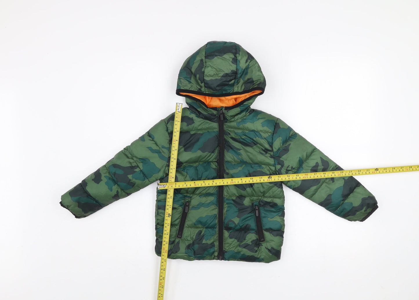 Primark Boys Green Camouflage Hooded Puffer Jacket 4-5 Years
