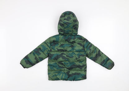 Primark Boys Green Camouflage Hooded Puffer Jacket 4-5 Years
