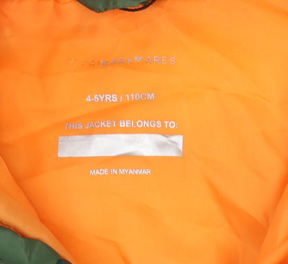 Primark Boys Green Camouflage Hooded Puffer Jacket 4-5 Years