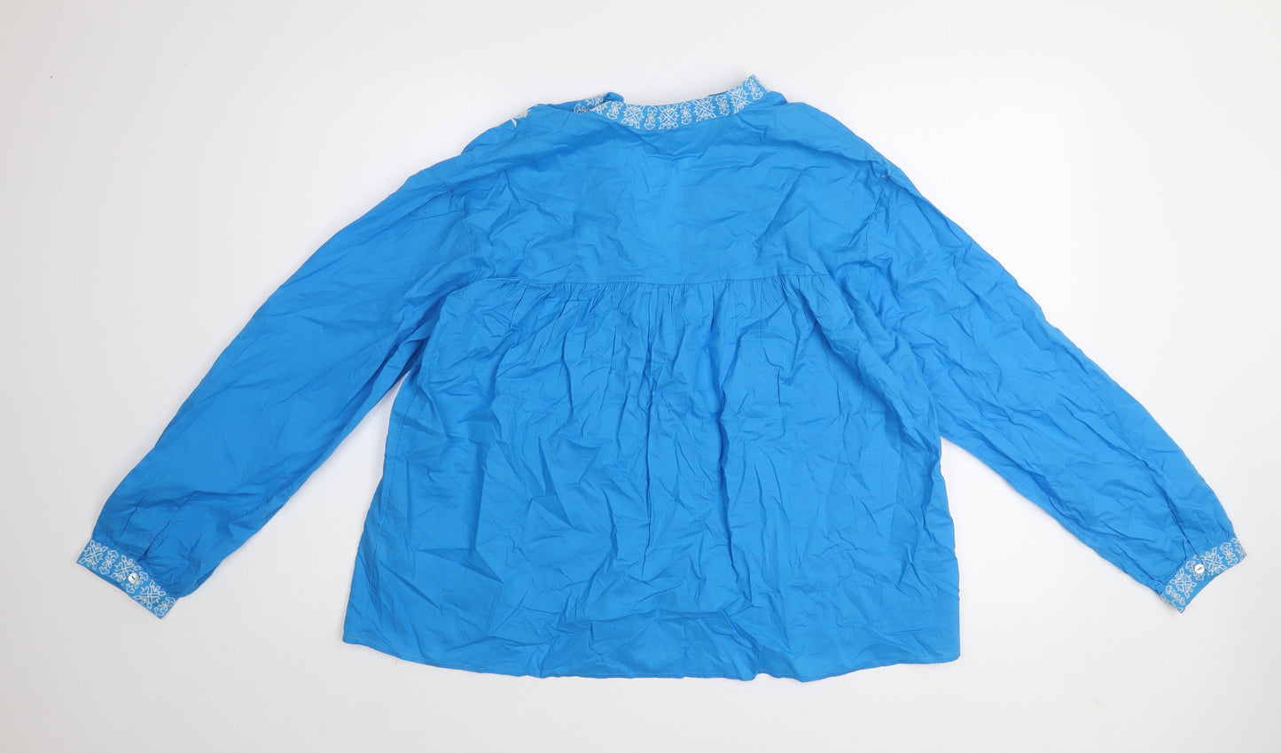 Dunnes Womens Blue Embroidered Cotton Long Sleeve Tunic Blouse Size M