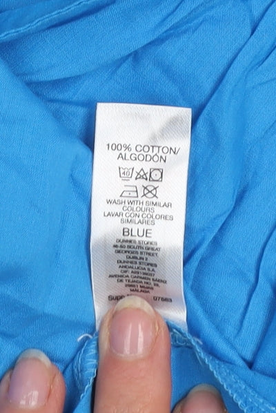 Dunnes Womens Blue Embroidered Cotton Long Sleeve Tunic Blouse Size M