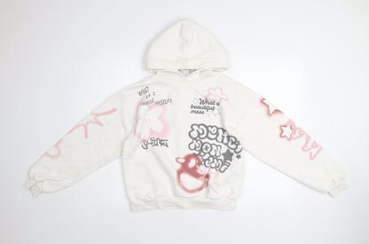 Bershka Womens White XS Pullover Hoodie with Graffiti Print