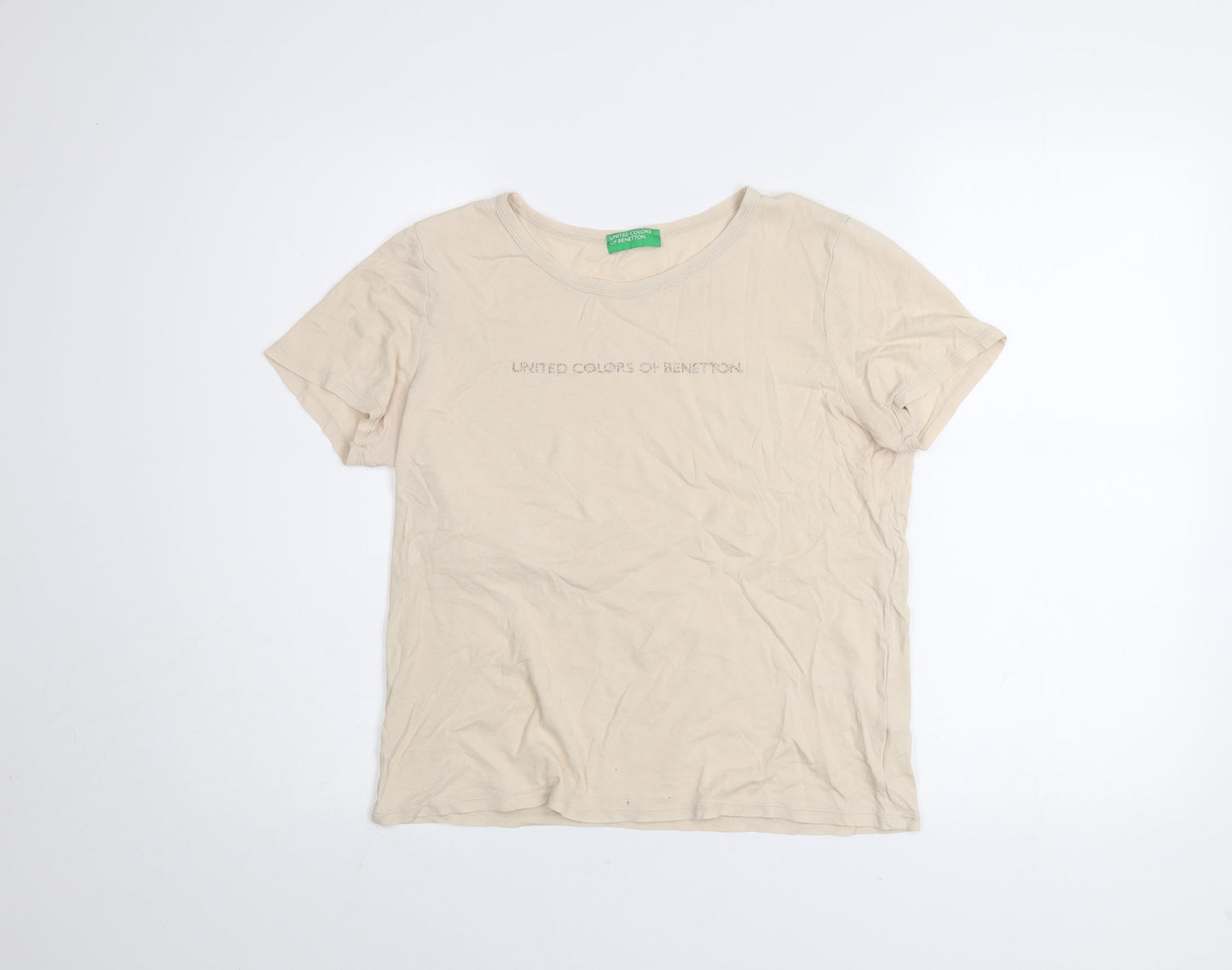 Womens UK Size M United Colors of Benetton Beige Basic T-Shirt
