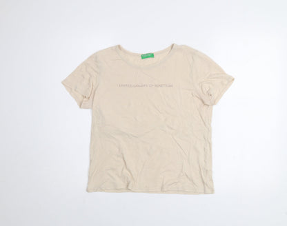 Womens UK Size M United Colors of Benetton Beige Basic T-Shirt