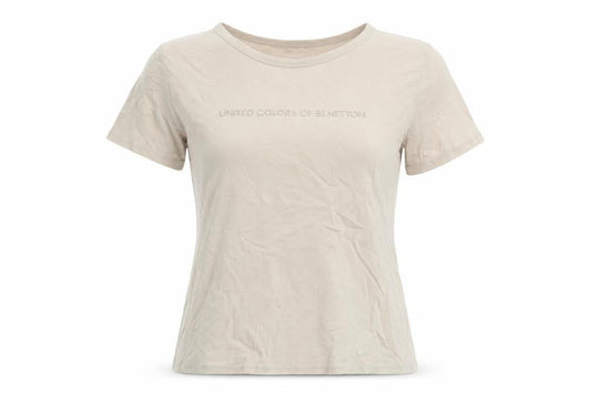 Womens UK Size M United Colors of Benetton Beige Basic T-Shirt