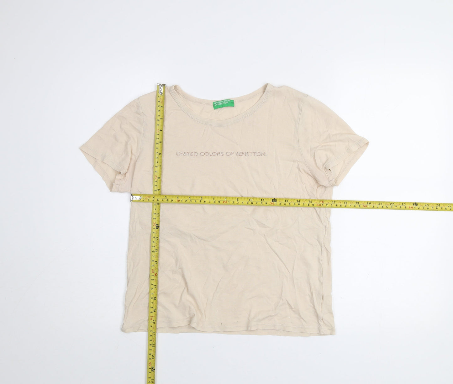 Womens UK Size M United Colors of Benetton Beige Basic T-Shirt