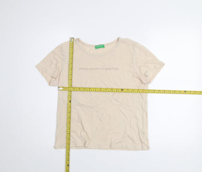 Womens UK Size M United Colors of Benetton Beige Basic T-Shirt