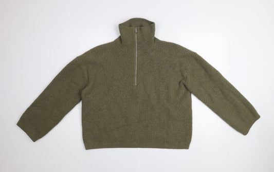 Womens UK Size 12 H&M Green 1/2 Zip Jumper