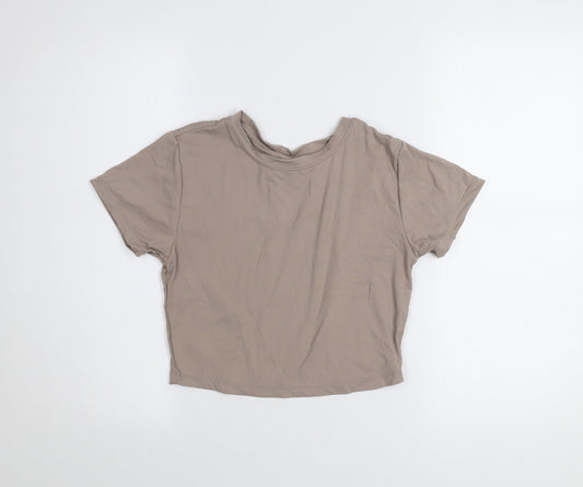 Primark Women Beige Cropped Workout T-Shirt Size S